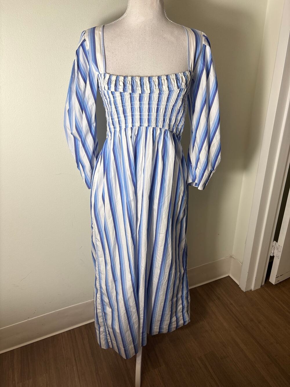 Ganni Blue Striped Long Sleeve Maxi Dress Sz 34 (2)